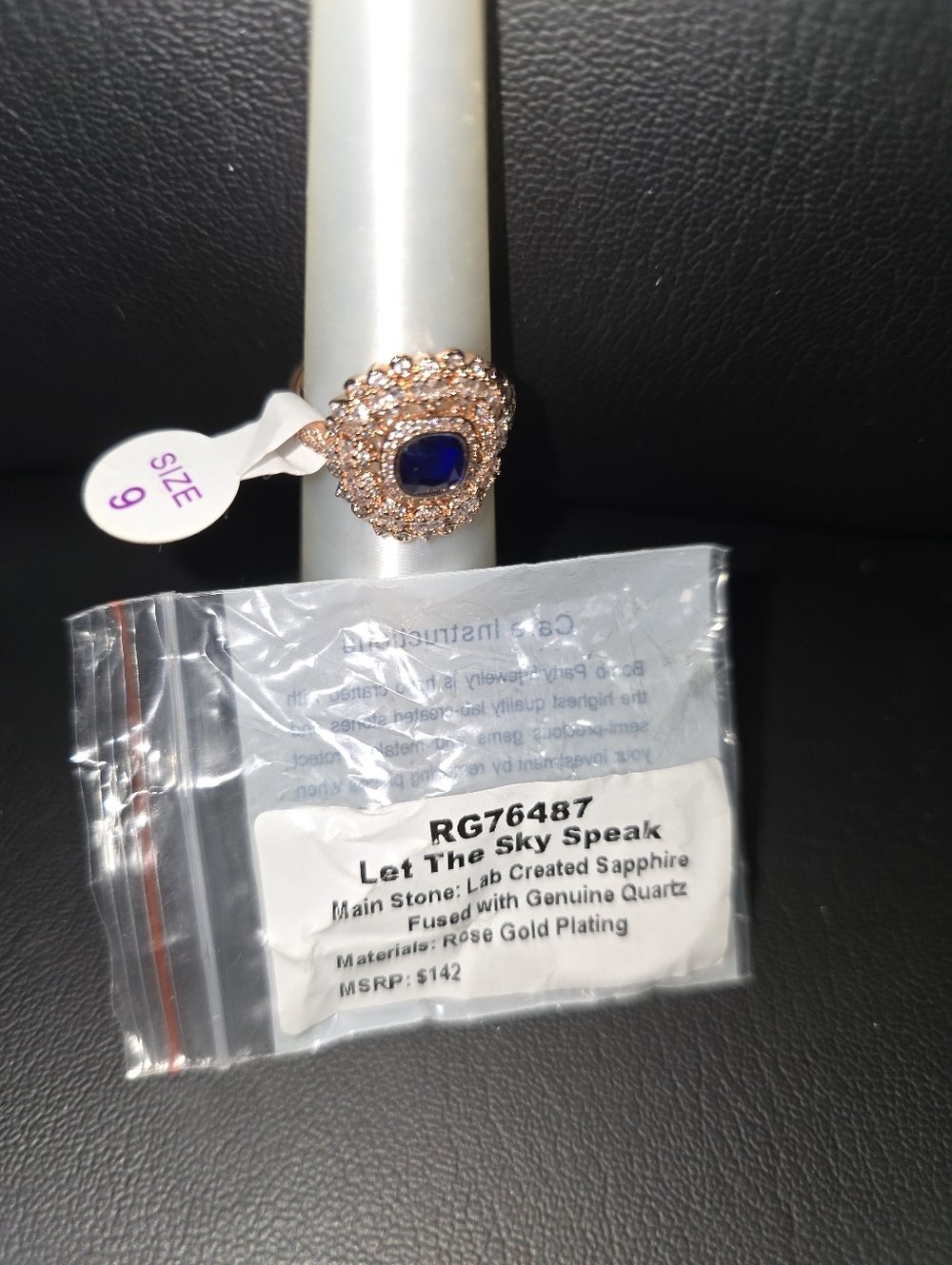 Rose Gold Ring with Blue Sapphire Let The Sky Speak Sept 2025 Bomb Party Sz 9